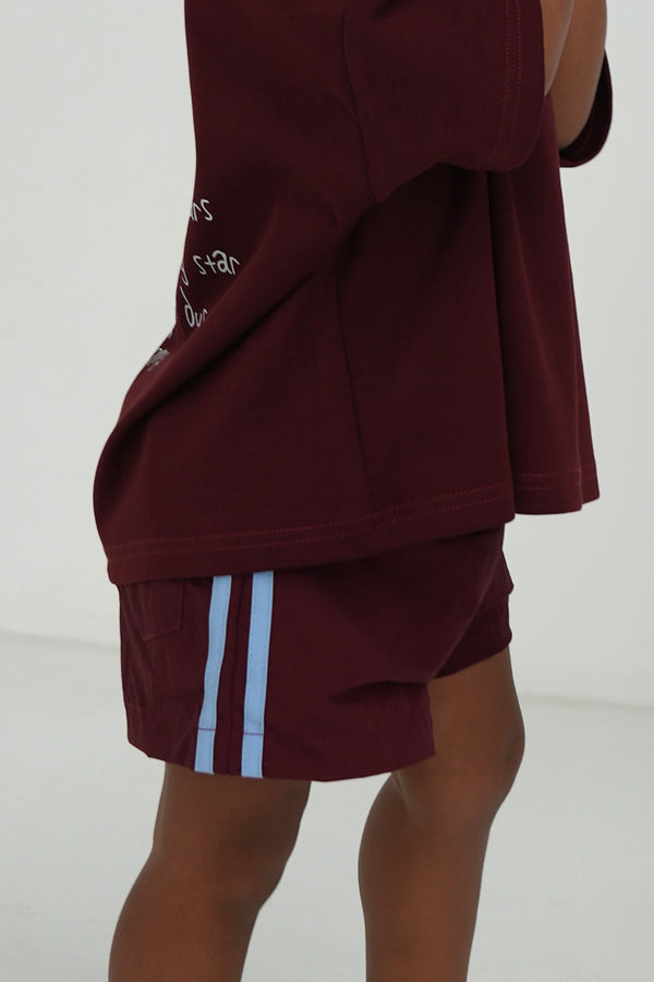 Billie & the Fox Ruby Skies Short — burgundy kids shorts, ages 6 months to 6 years