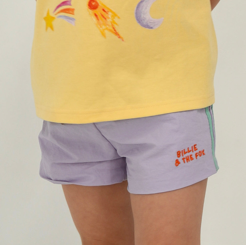 Billie & the Fox Violet Skies Short — purple kids shorts, ages 6 months to 6 years