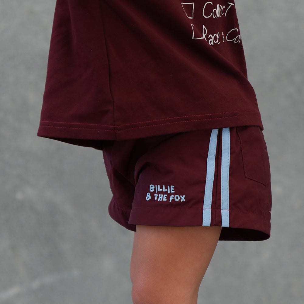 Billie & the Fox Ruby Skies Short — burgundy kids shorts, ages 6 months to 6 years