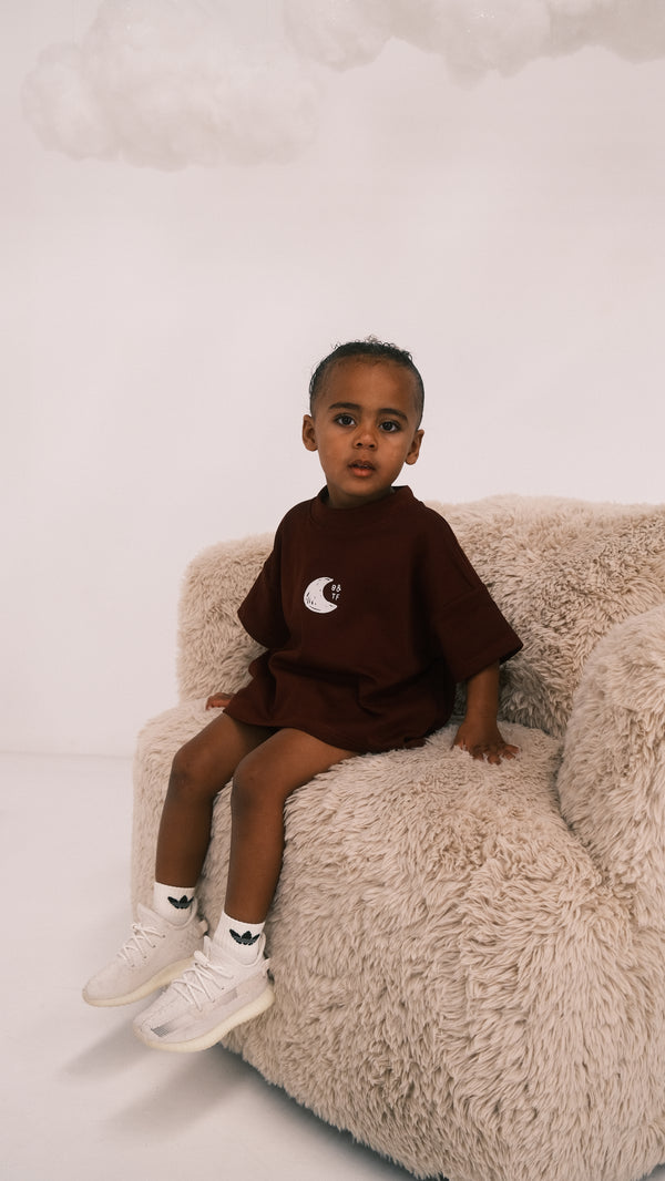 Billie & the Fox To The Moon Tee — burgundy kids organic cotton graphic tee, ages 6 months to 6 years