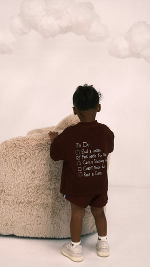 Billie & the Fox To The Moon Tee — burgundy kids organic cotton graphic tee, ages 6 months to 6 years