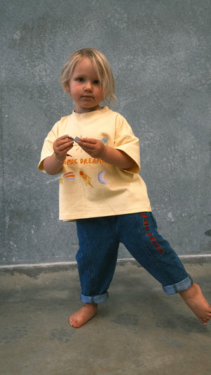 Billie & the Fox Dreamer Tee — yellow kids organic cotton graphic tee, ages 6 months to 6 years