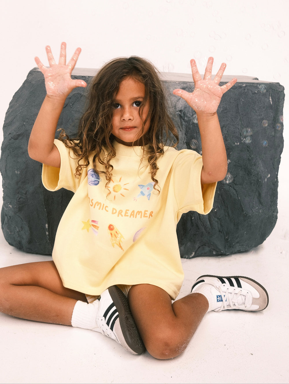 Billie & the Fox Dreamer Tee — yellow kids organic cotton graphic tee, ages 6 months to 6 years