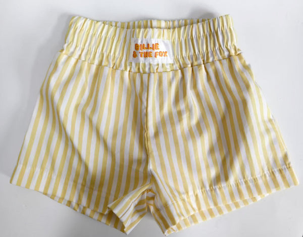 Billie & the Fox Golden Hour Short — golden yellow kids shorts, ages 6 months to 6 years