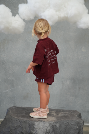 Billie & the Fox Ruby Skies Short — burgundy kids shorts, ages 6 months to 6 years